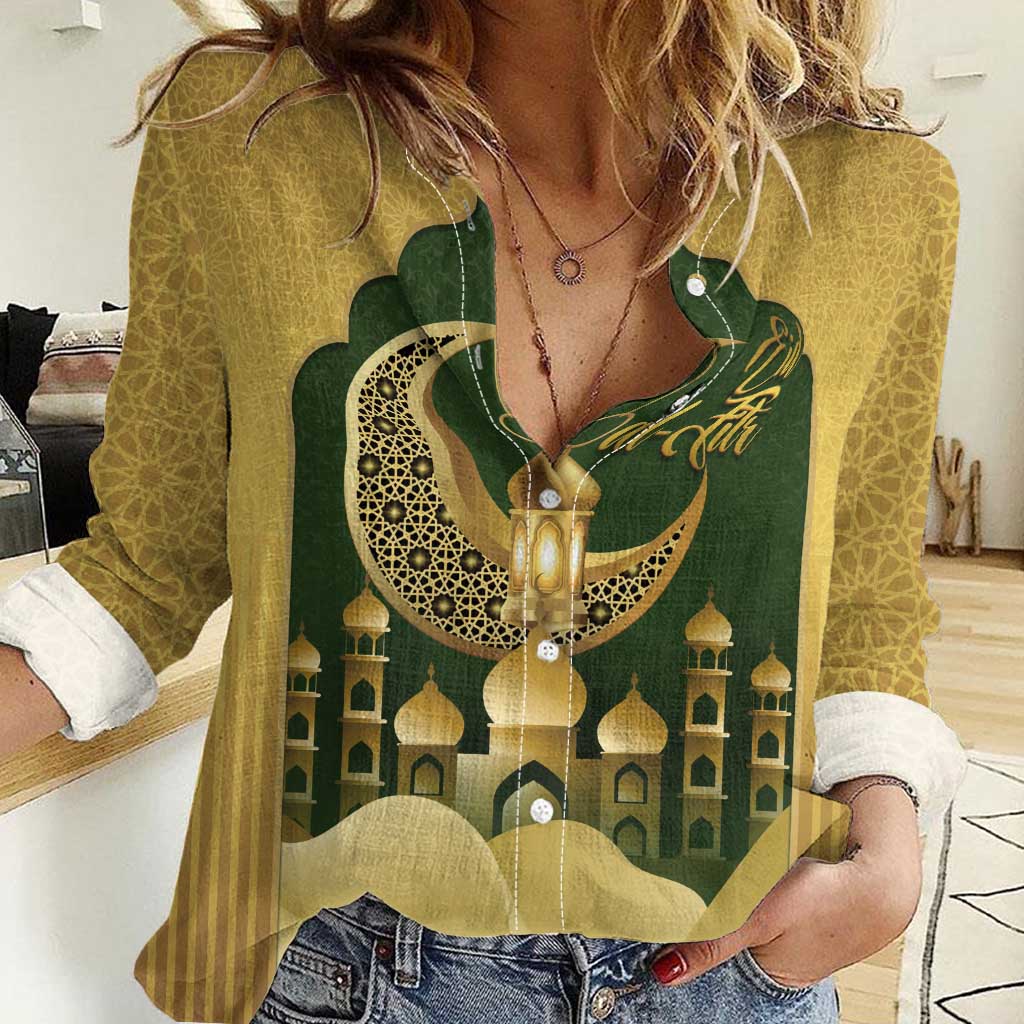 Eid al-Fitr Women Casual Shirt Khair Mubarak Islamic Pattern