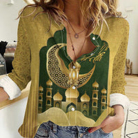 Eid al-Fitr Women Casual Shirt Khair Mubarak Islamic Pattern