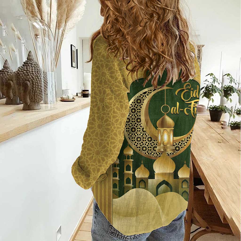 Eid al-Fitr Women Casual Shirt Khair Mubarak Islamic Pattern