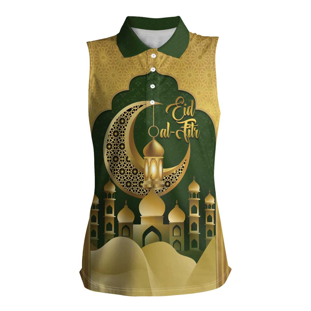 Eid al-Fitr Women Sleeveless Polo Shirt Khair Mubarak Islamic Pattern