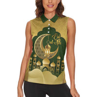 Eid al-Fitr Women Sleeveless Polo Shirt Khair Mubarak Islamic Pattern