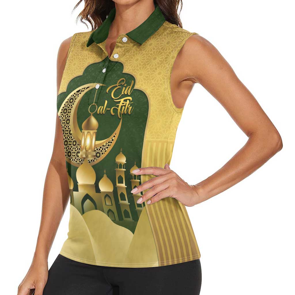 Eid al-Fitr Women Sleeveless Polo Shirt Khair Mubarak Islamic Pattern