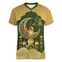 Eid al-Fitr Women V-Neck T-Shirt Khair Mubarak Islamic Pattern