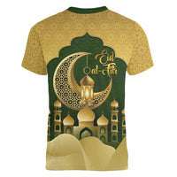 Eid al-Fitr Women V-Neck T-Shirt Khair Mubarak Islamic Pattern