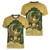 Eid al-Fitr Women V-Neck T-Shirt Khair Mubarak Islamic Pattern
