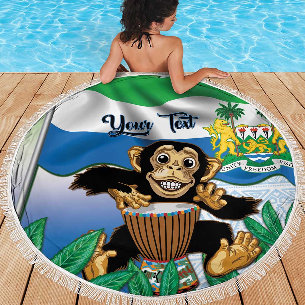 Personalised Sierra Leone Independence Day Beach Blanket Funny Chimpanzee With Drum