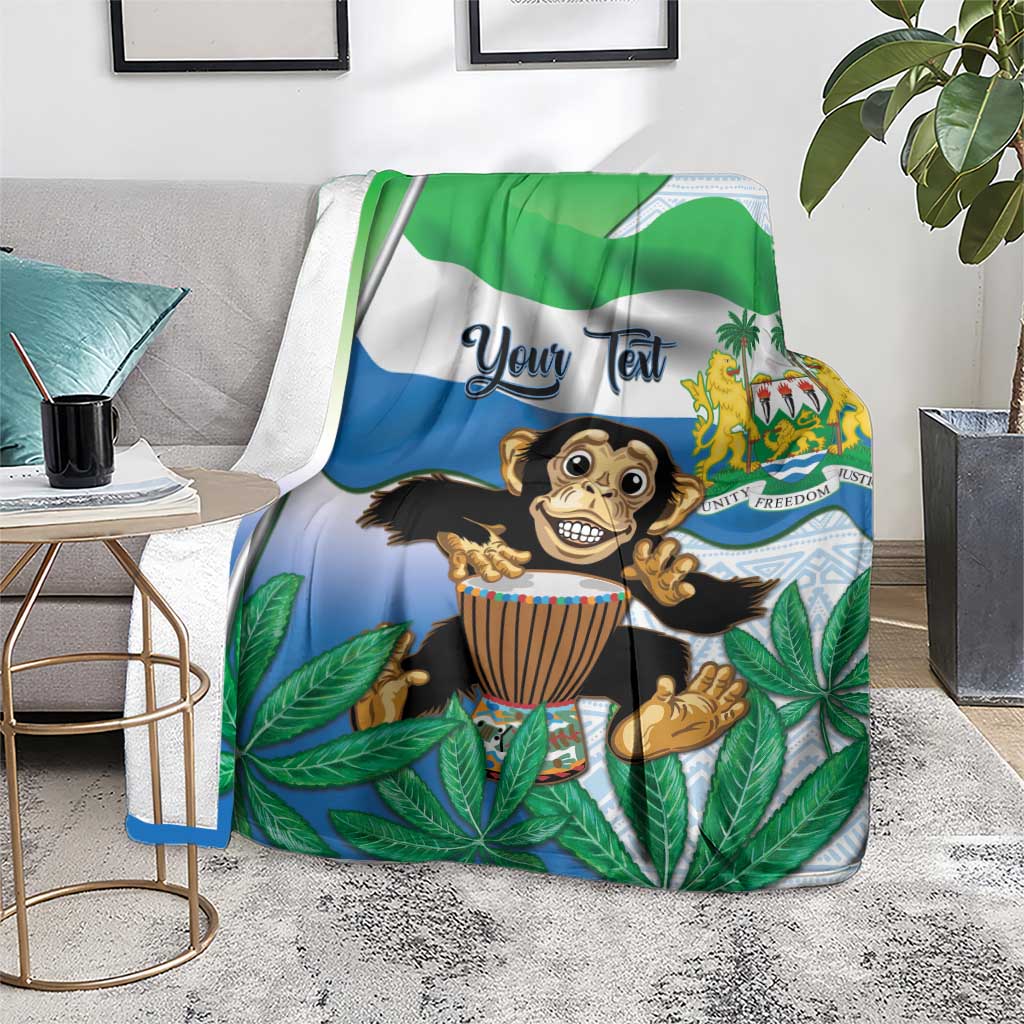 Personalised Sierra Leone Independence Day Blanket Funny Chimpanzee With Drum