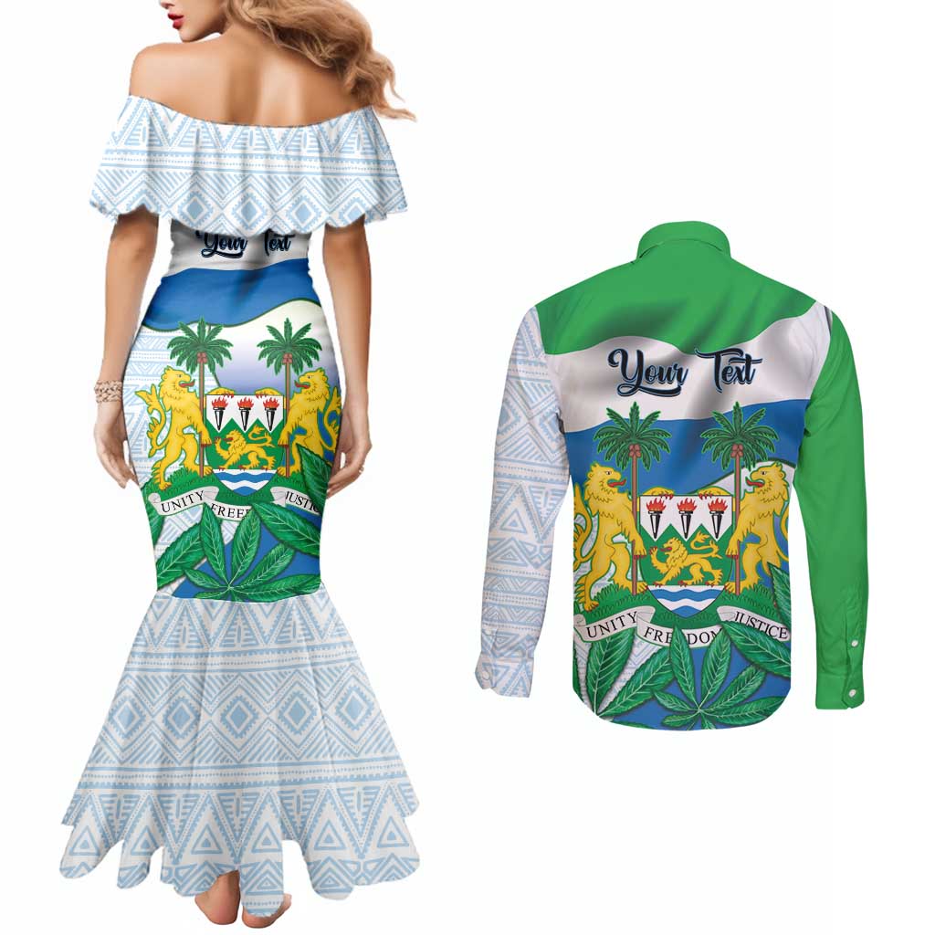 Personalised Sierra Leone Independence Day Couples Matching Mermaid Dress and Long Sleeve Button Shirt Funny Chimpanzee With Drum