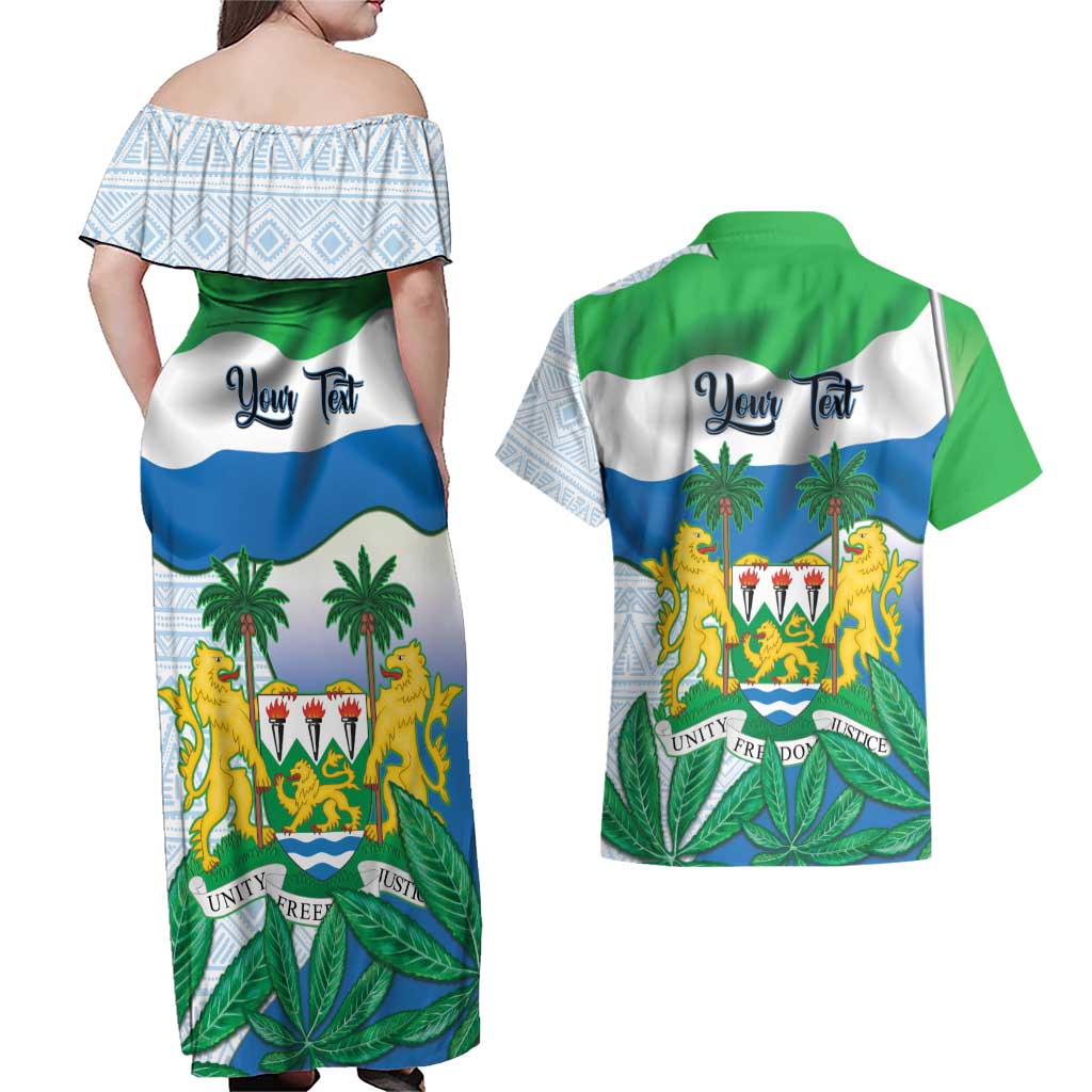 Personalised Sierra Leone Independence Day Couples Matching Off Shoulder Maxi Dress and Hawaiian Shirt Funny Chimpanzee With Drum