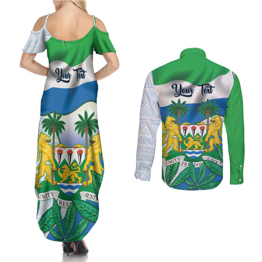Personalised Sierra Leone Independence Day Couples Matching Summer Maxi Dress and Long Sleeve Button Shirt Funny Chimpanzee With Drum