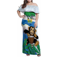 Personalised Sierra Leone Independence Day Family Matching Off Shoulder Maxi Dress and Hawaiian Shirt Funny Chimpanzee With Drum