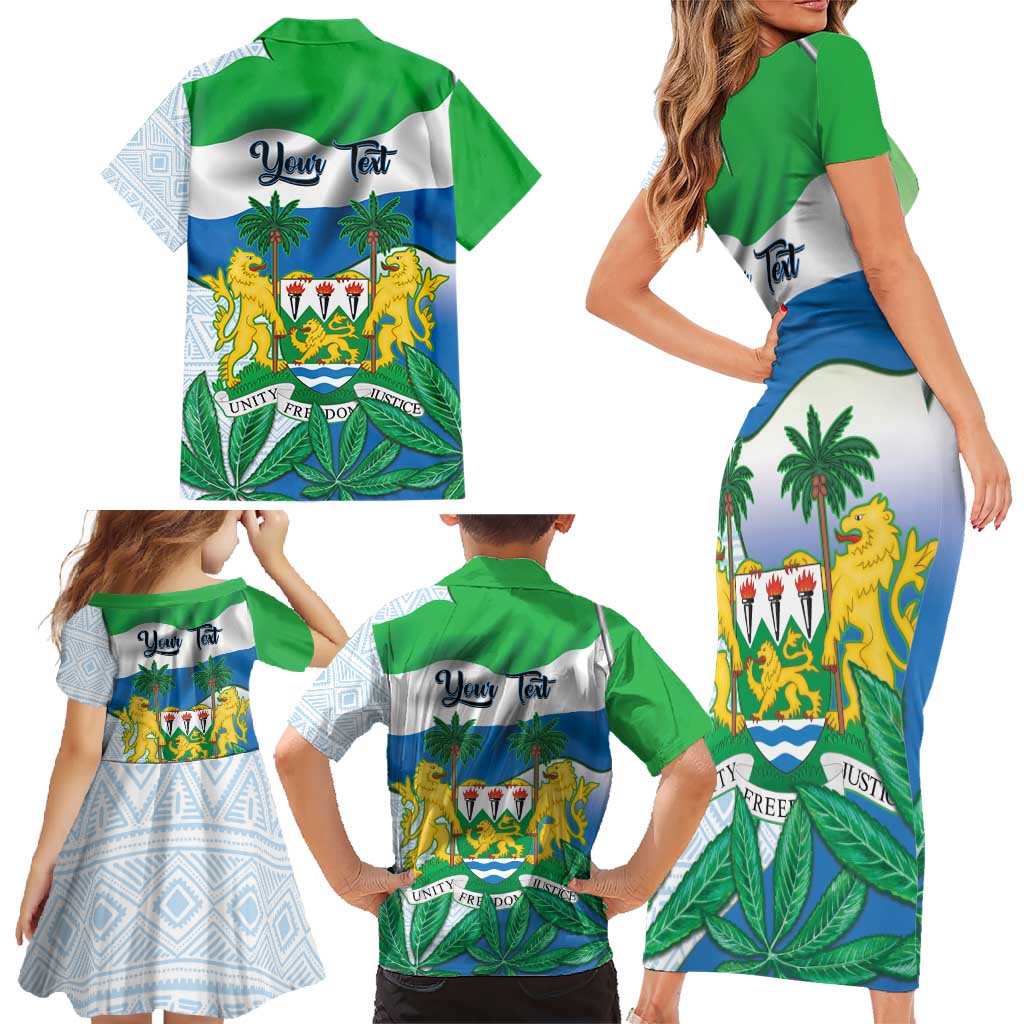 Personalised Sierra Leone Independence Day Family Matching Short Sleeve Bodycon Dress and Hawaiian Shirt Funny Chimpanzee With Drum