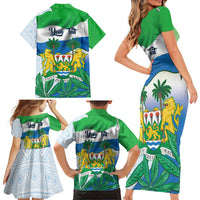Personalised Sierra Leone Independence Day Family Matching Short Sleeve Bodycon Dress and Hawaiian Shirt Funny Chimpanzee With Drum