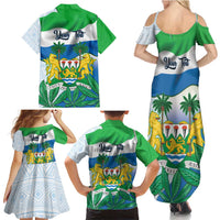 Personalised Sierra Leone Independence Day Family Matching Summer Maxi Dress and Hawaiian Shirt Funny Chimpanzee With Drum