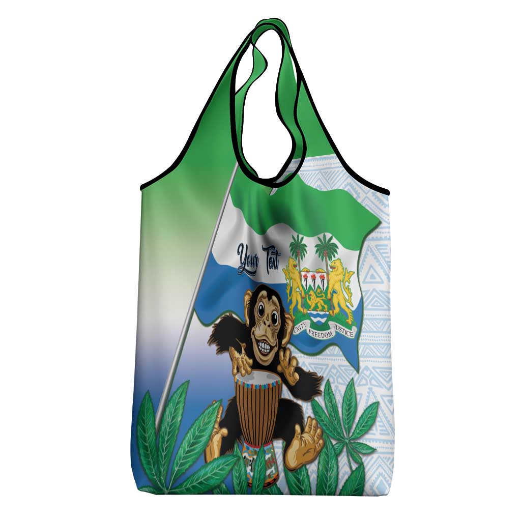 Personalised Sierra Leone Independence Day Grocery Bag Funny Chimpanzee With Drum