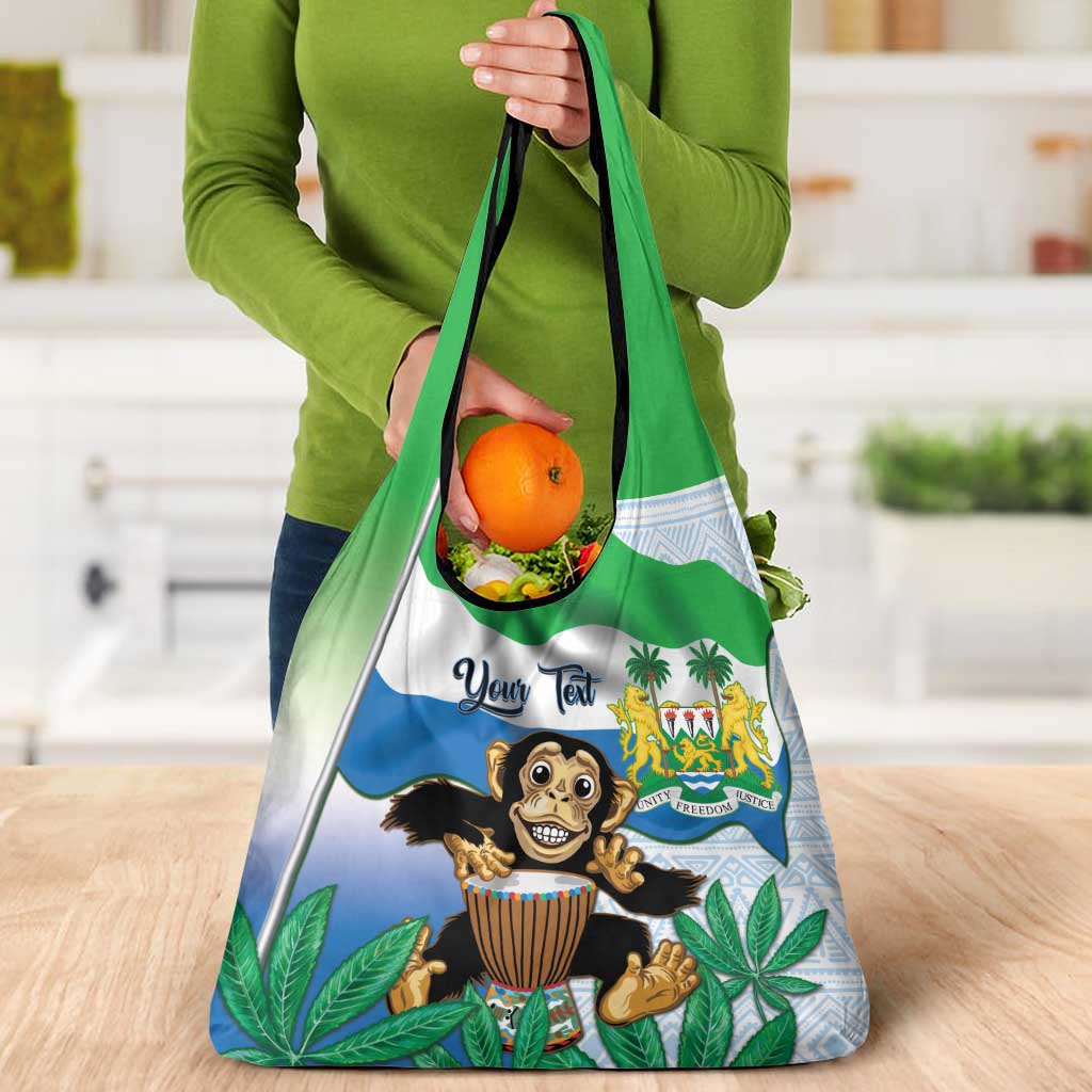 Personalised Sierra Leone Independence Day Grocery Bag Funny Chimpanzee With Drum