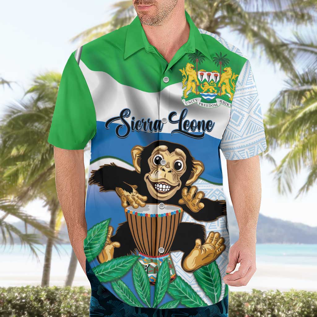 Personalised Sierra Leone Independence Day Hawaiian Shirt Funny Chimpanzee With Drum