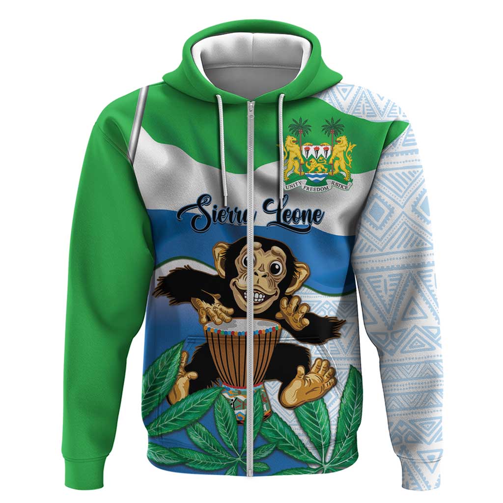 Personalised Sierra Leone Independence Day Hoodie Funny Chimpanzee With Drum