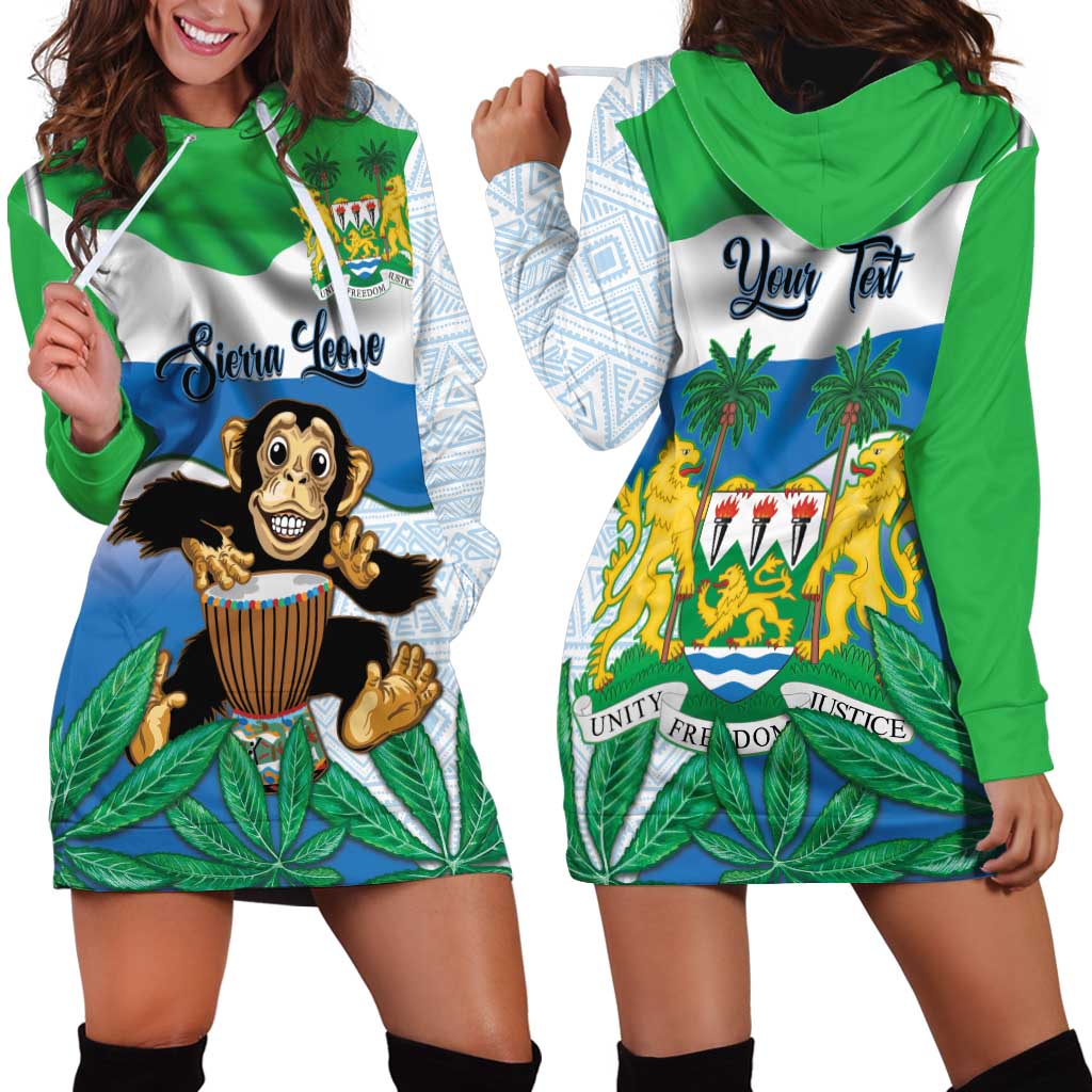 Personalised Sierra Leone Independence Day Hoodie Dress Funny Chimpanzee With Drum