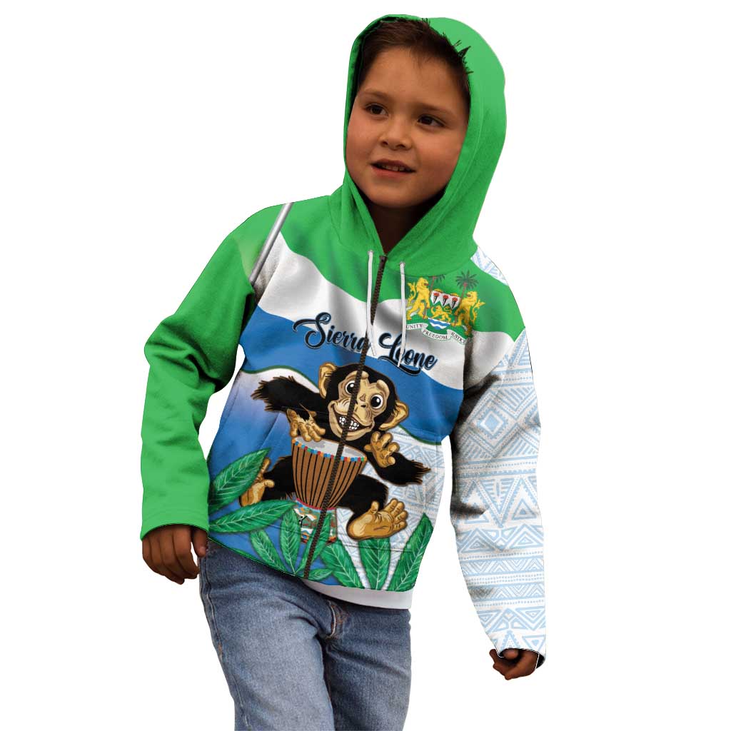 Personalised Sierra Leone Independence Day Kid Hoodie Funny Chimpanzee With Drum
