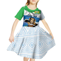 Personalised Sierra Leone Independence Day Kid Short Sleeve Dress Funny Chimpanzee With Drum
