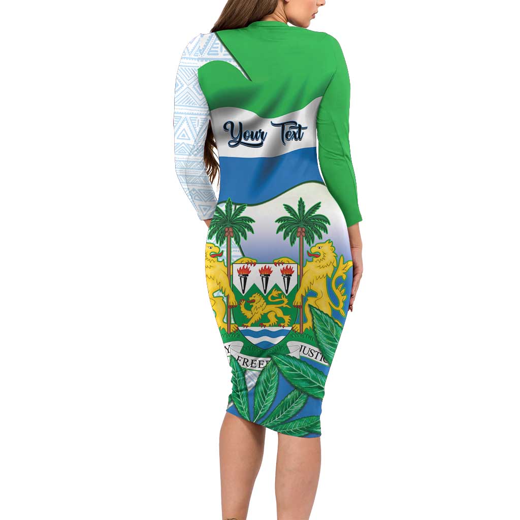 Personalised Sierra Leone Independence Day Long Sleeve Bodycon Dress Funny Chimpanzee With Drum