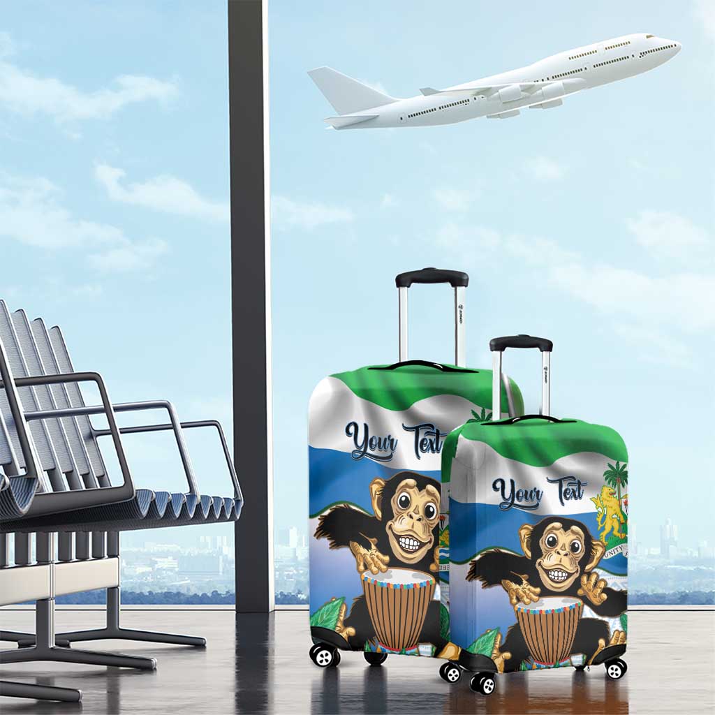 Personalised Sierra Leone Independence Day Luggage Cover Funny Chimpanzee With Drum