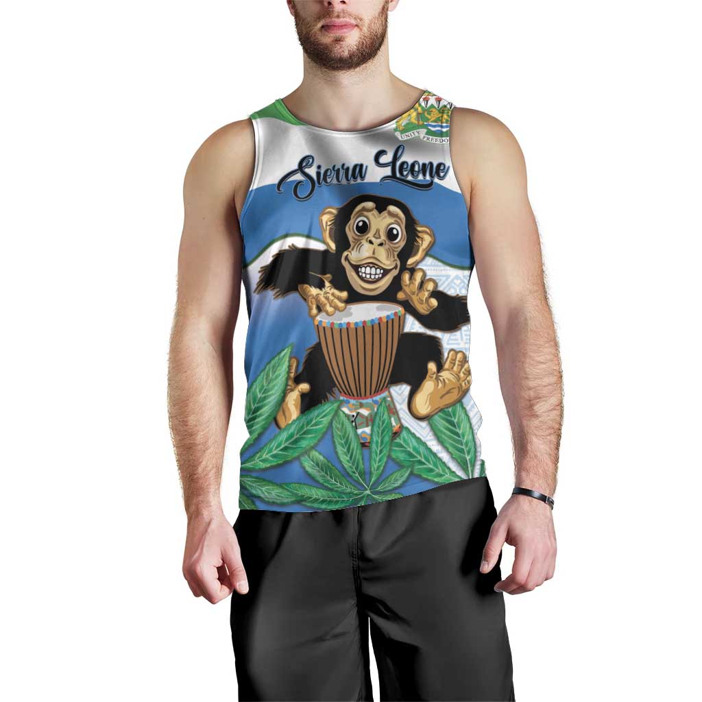 Personalised Sierra Leone Independence Day Men Tank Top Funny Chimpanzee With Drum