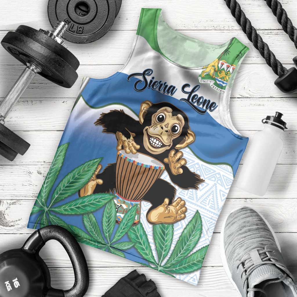 Personalised Sierra Leone Independence Day Men Tank Top Funny Chimpanzee With Drum