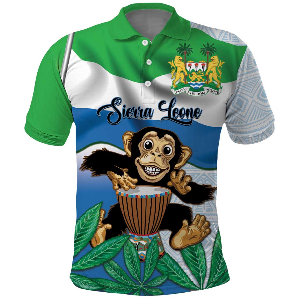 Personalised Sierra Leone Independence Day Polo Shirt Funny Chimpanzee With Drum