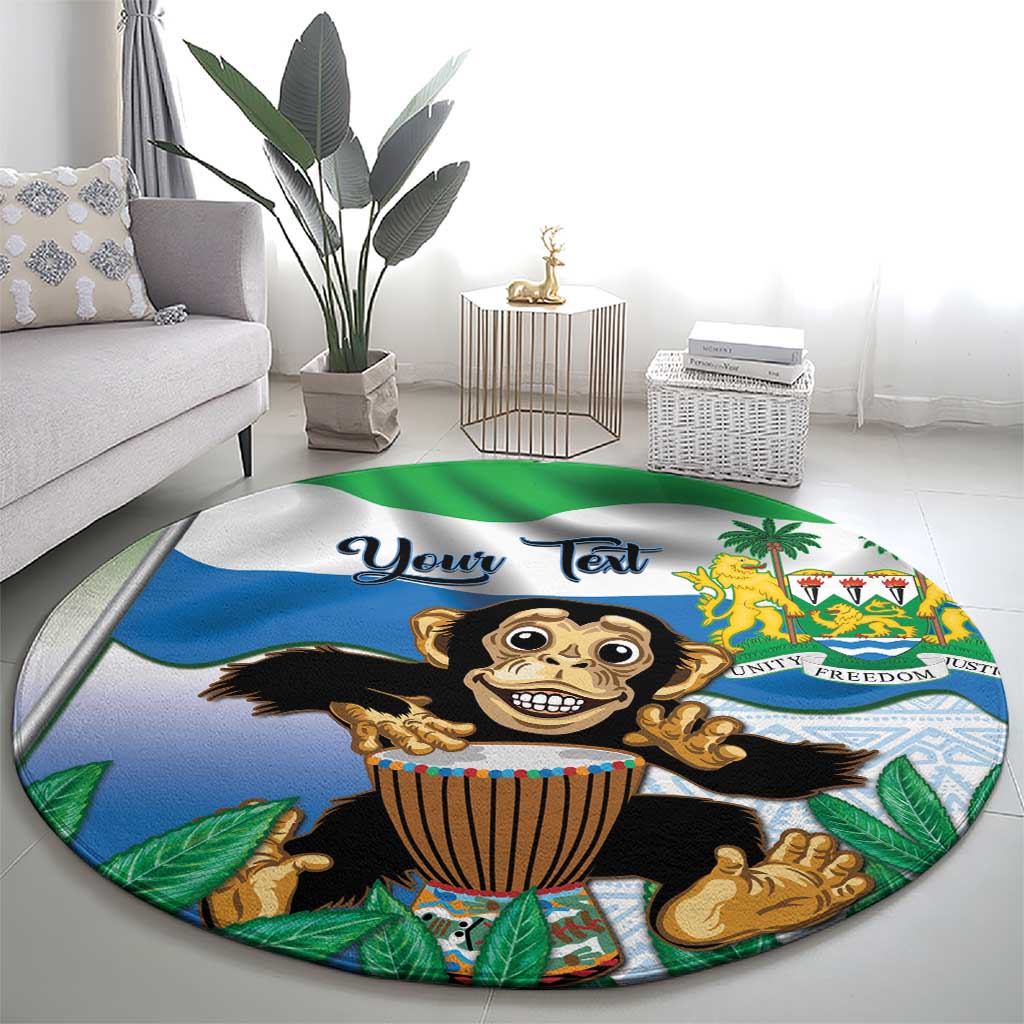 Personalised Sierra Leone Independence Day Round Carpet Funny Chimpanzee With Drum