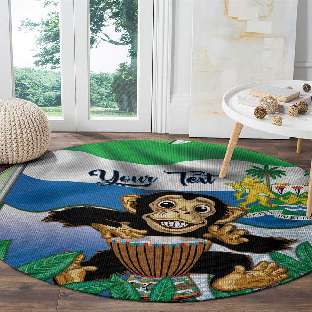 Personalised Sierra Leone Independence Day Round Carpet Funny Chimpanzee With Drum