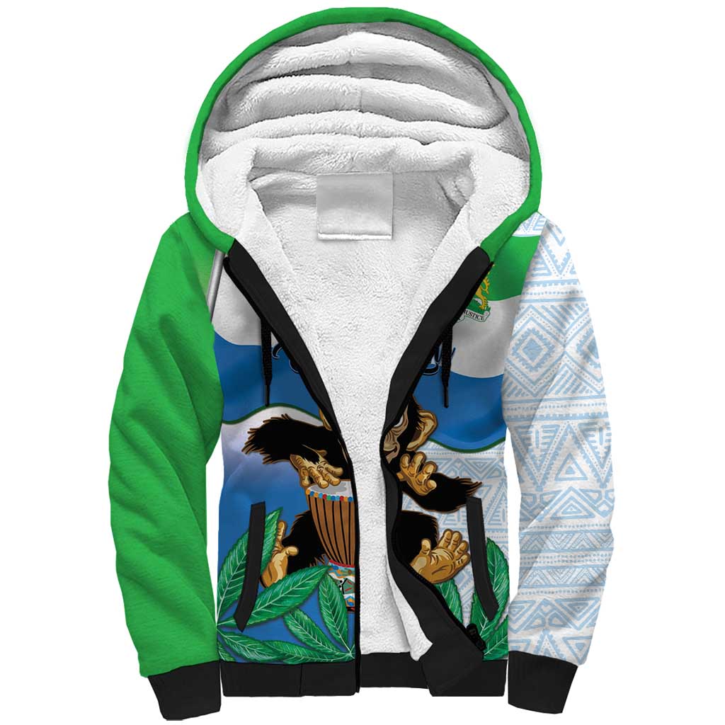 Personalised Sierra Leone Independence Day Sherpa Hoodie Funny Chimpanzee With Drum