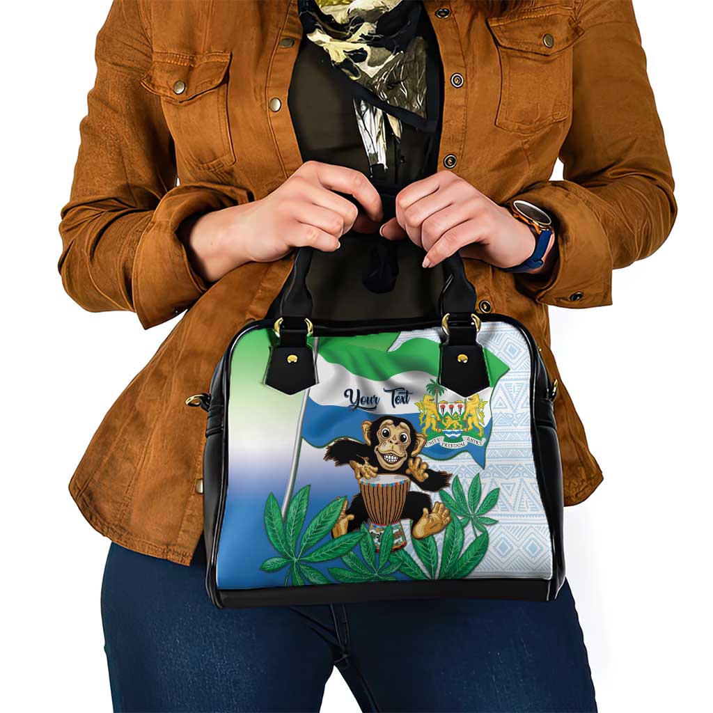 Personalised Sierra Leone Independence Day Shoulder Handbag Funny Chimpanzee With Drum