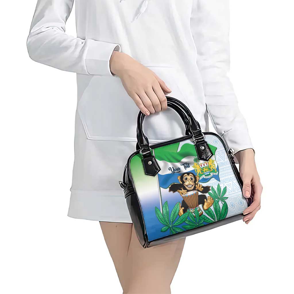 Personalised Sierra Leone Independence Day Shoulder Handbag Funny Chimpanzee With Drum