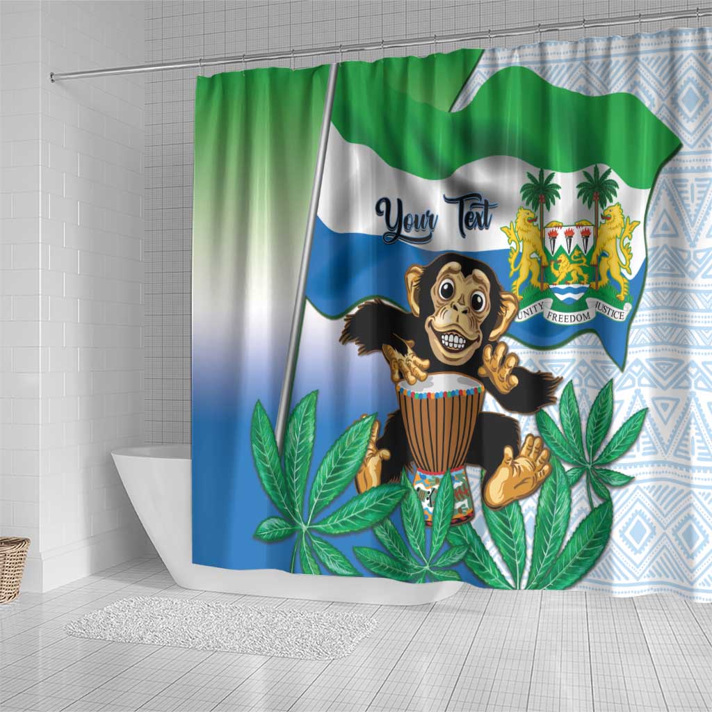 Personalised Sierra Leone Independence Day Shower Curtain Funny Chimpanzee With Drum