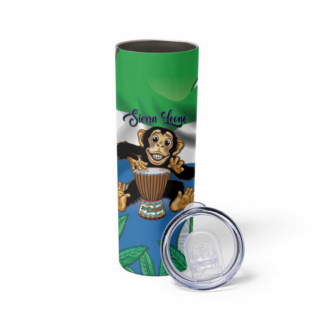 Personalised Sierra Leone Independence Day Skinny Tumbler Funny Chimpanzee With Drum