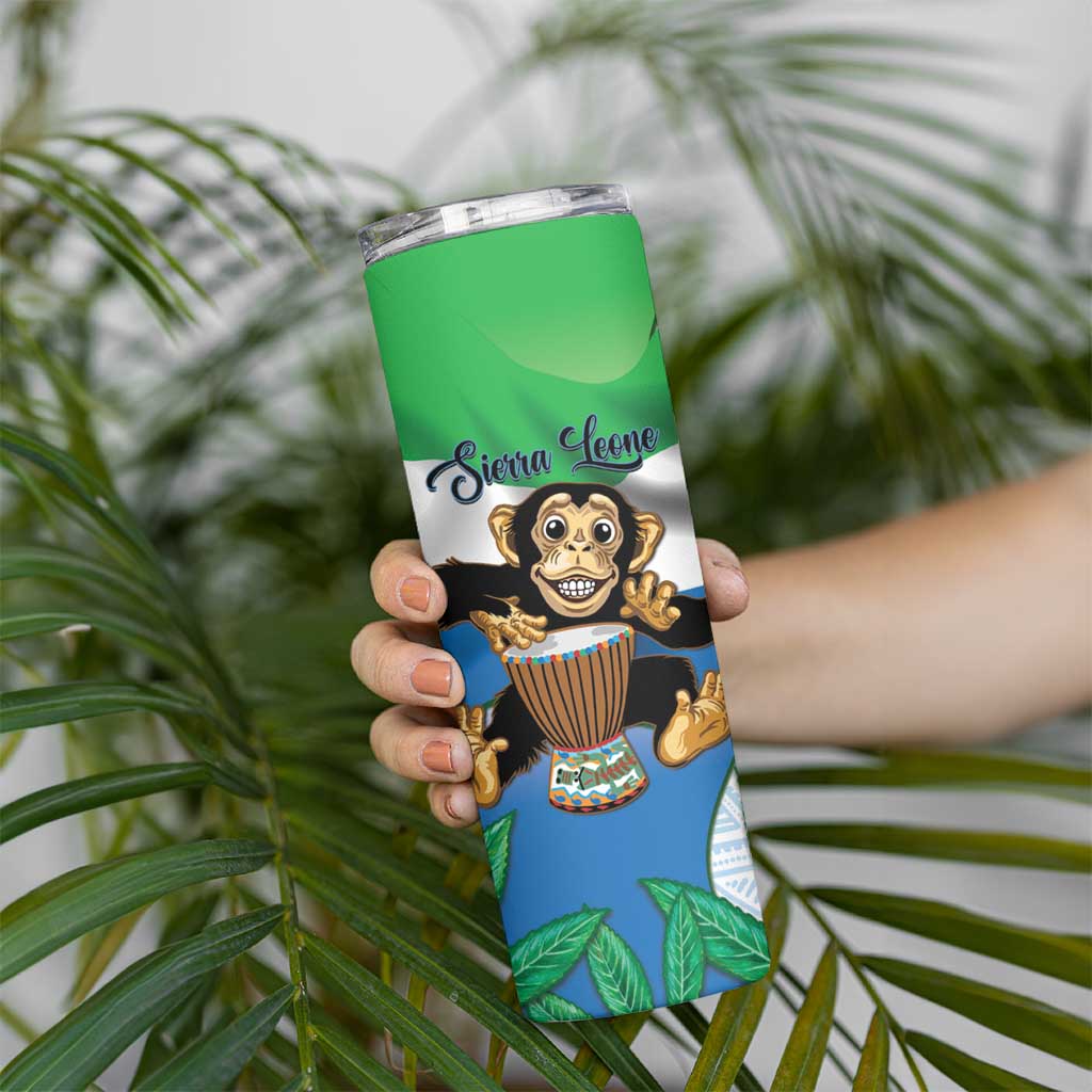 Personalised Sierra Leone Independence Day Skinny Tumbler Funny Chimpanzee With Drum