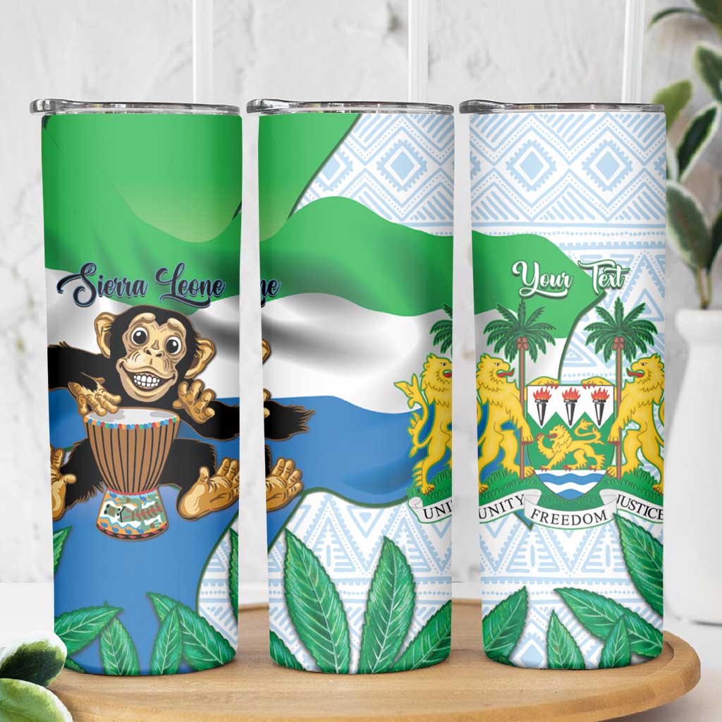 Personalised Sierra Leone Independence Day Skinny Tumbler Funny Chimpanzee With Drum