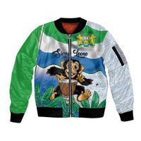 Personalised Sierra Leone Independence Day Sleeve Zip Bomber Jacket Funny Chimpanzee With Drum