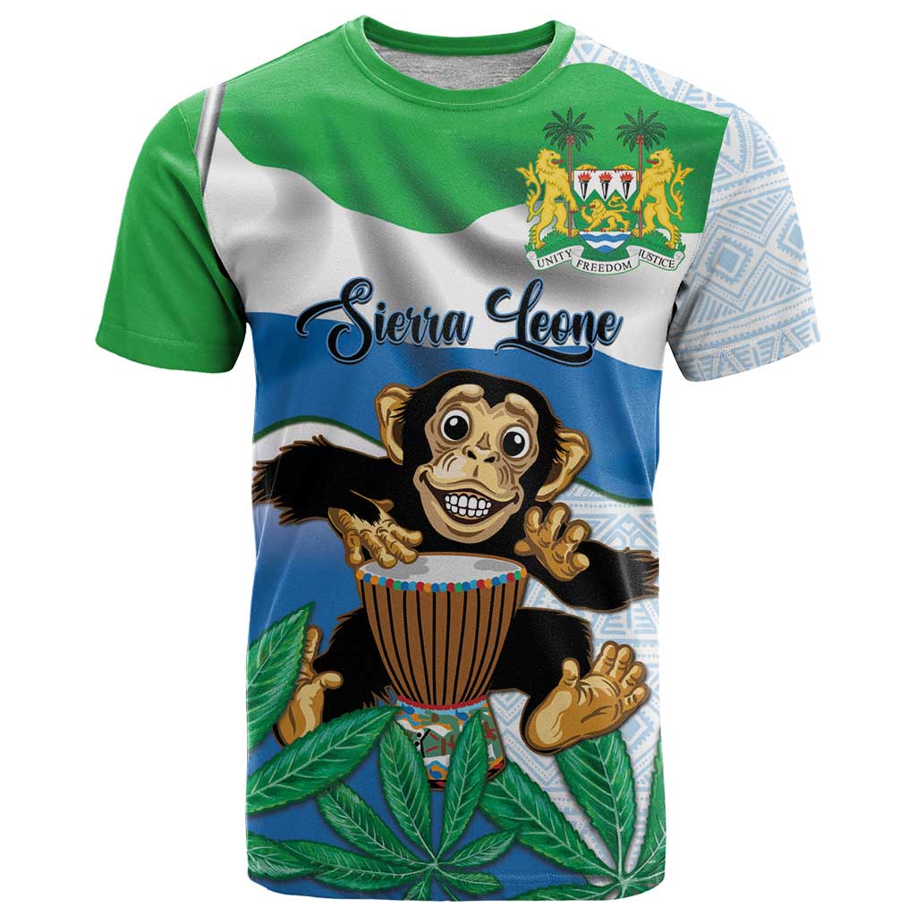 Personalised Sierra Leone Independence Day T Shirt Funny Chimpanzee With Drum