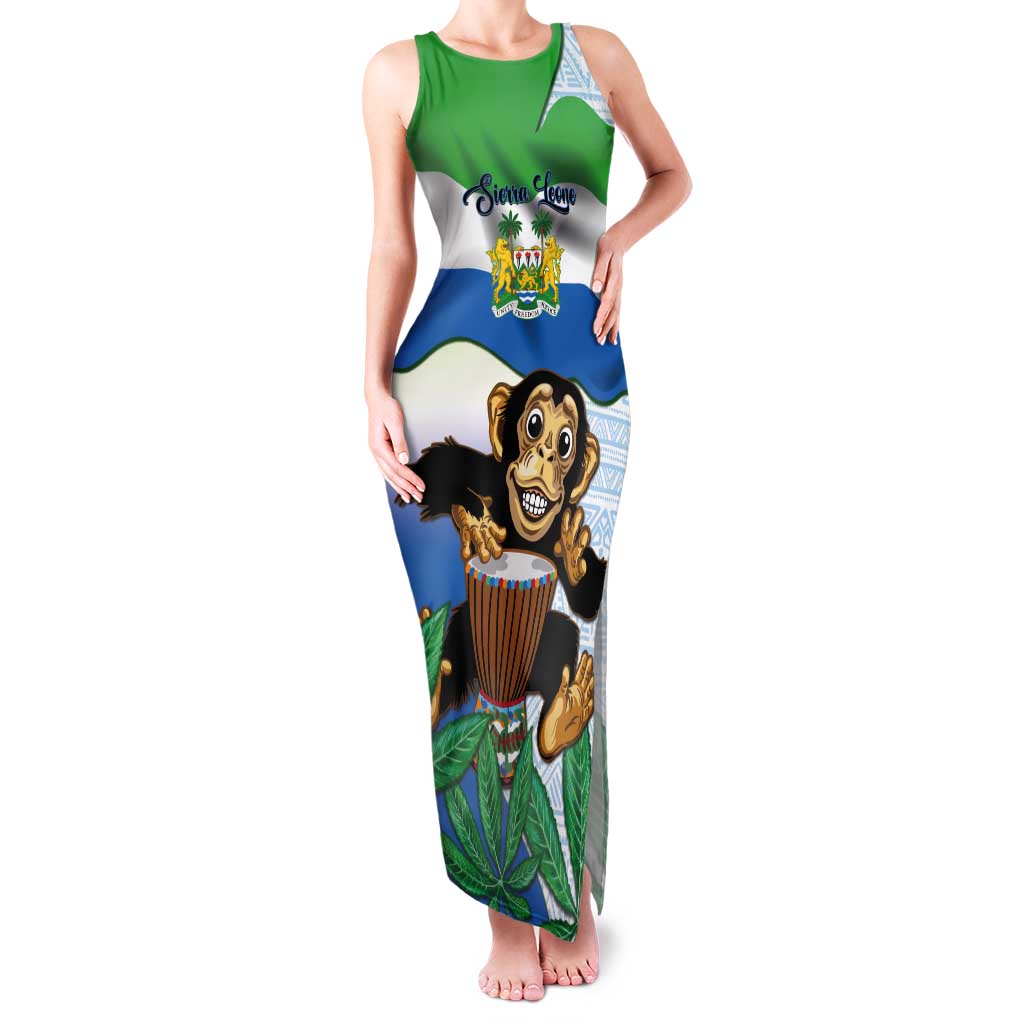 Personalised Sierra Leone Independence Day Tank Maxi Dress Funny Chimpanzee With Drum