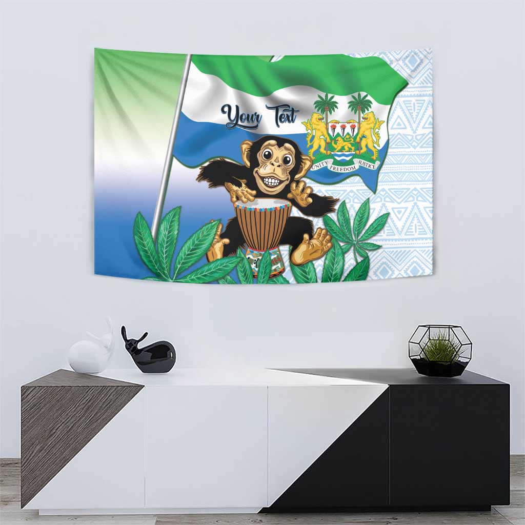 Personalised Sierra Leone Independence Day Tapestry Funny Chimpanzee With Drum