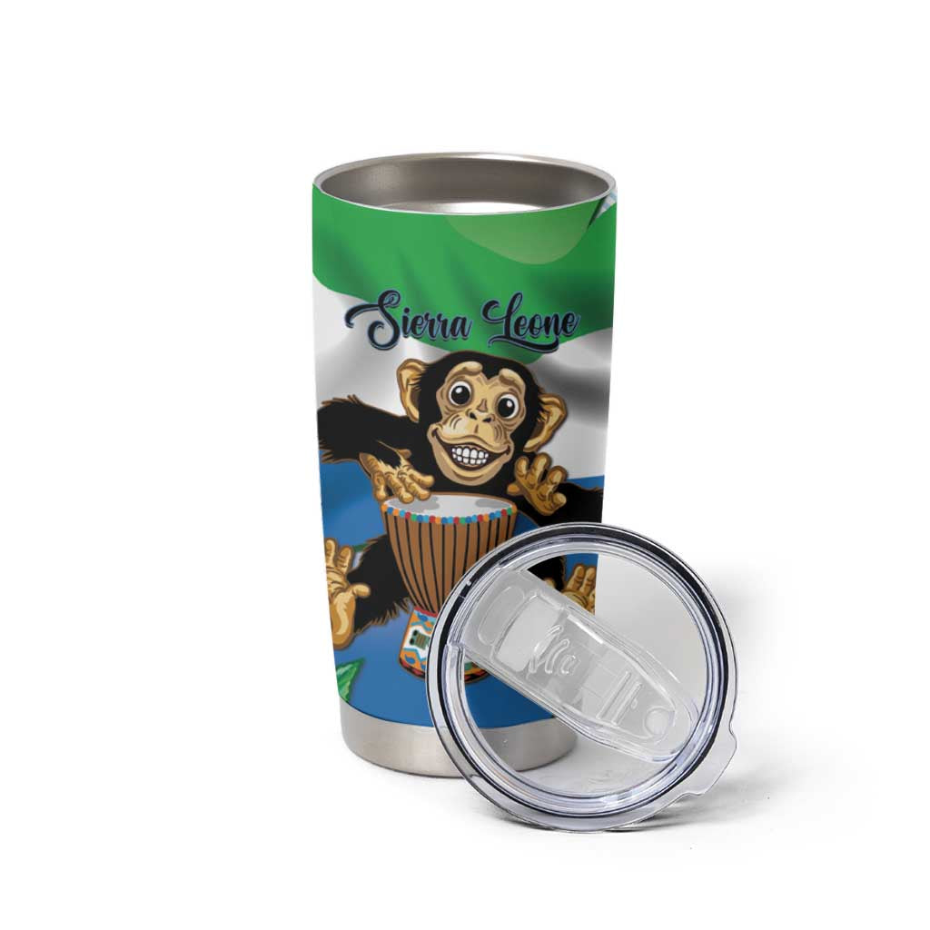 Personalised Sierra Leone Independence Day Tumbler Cup Funny Chimpanzee With Drum