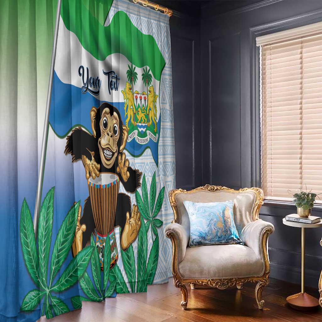 Personalised Sierra Leone Independence Day Window Curtain Funny Chimpanzee With Drum