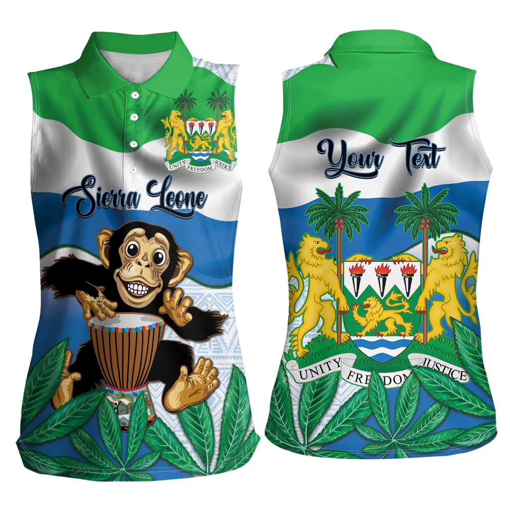 Personalised Sierra Leone Independence Day Women Sleeveless Polo Shirt Funny Chimpanzee With Drum