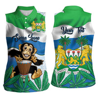 Personalised Sierra Leone Independence Day Women Sleeveless Polo Shirt Funny Chimpanzee With Drum