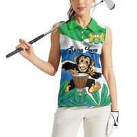 Personalised Sierra Leone Independence Day Women Sleeveless Polo Shirt Funny Chimpanzee With Drum