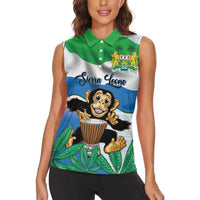 Personalised Sierra Leone Independence Day Women Sleeveless Polo Shirt Funny Chimpanzee With Drum