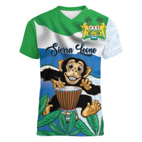 Personalised Sierra Leone Independence Day Women V-Neck T-Shirt Funny Chimpanzee With Drum
